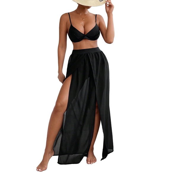 Sweatyrocks Other - SweatyRocks Sheer Black Cover Up Skirt High Slit Maxi XL